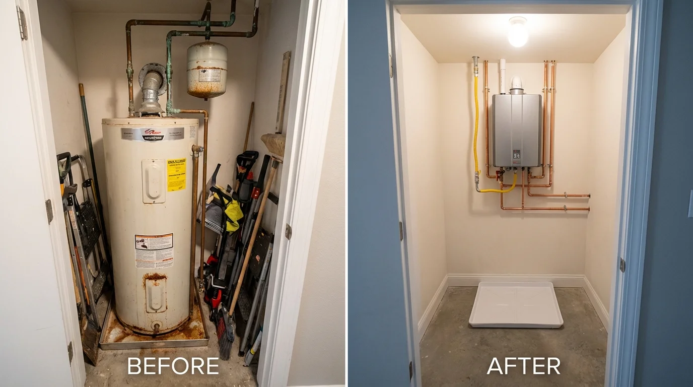 Tank water heater versus wall-mounted tankless unit comparison for Cameron, WI homeowners